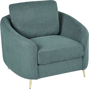 Fauteuil zetel loungestoel groen goud metaal poten gebogen retro woonkamer glamour stijl