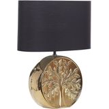 Tafellamp Goud 49 cm Keramische Voet Glanzend met Boom Motief Kabel met Schakelaar Lampenkap in Zwart Slaapkamer Woonkamer Glamoureus