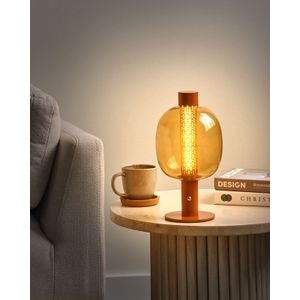 Moderne tafellamp aluminium binnen LED-lamp draadloos glas lampenkap bruin Pulangi