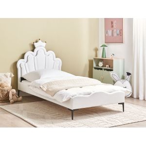 Modern fluwelen eenpersoonsbed frame met LED kinderbed lattenbodem wit Rubian