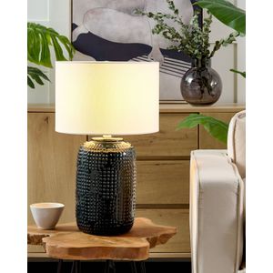 Tafellamp voet keramiek sfeerverlichting wit lampenkap donkerblauw Mussel