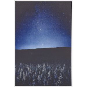 Ingelijst Canvas Wanddecoratie Blauw Zwart 63 x 93 cm Nacht Landschap Lucht Modern Bos Muurdecoratie Voor Woonkamer Slaapkamer