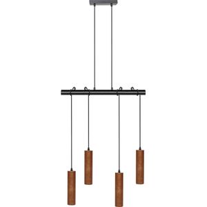 Hanglamp donkerhout ijzer eikenhout lampenkap 4 lichtpunten woonaccessoires sfeerverlichting metalen basis