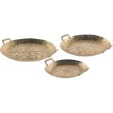 Set van 3 decoratieve schalen goud metaal dienblad bord textuur glamour woonaccessoire