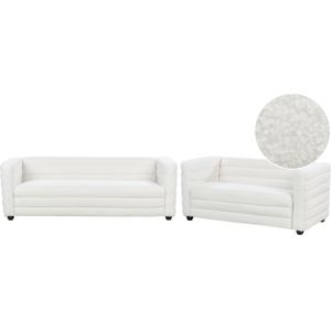 5 zits bankenset bouclé stof bekleding off-white zwarte poten 2 en 3 zits dik gevuld moderne stijl woonkamer meubels