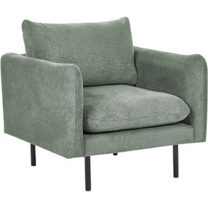 Fauteuil groen polyester stof zwarte poten moderne retro stijl woonkamer zetel