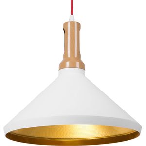 Hanglamp wit met goud en licht hout aluminium kegel lampenkap industrieel ontwerp