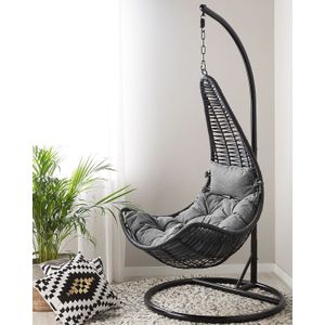 Boho rieten hangstoel schommelzitje zonder standaard beige PE rotan Atri