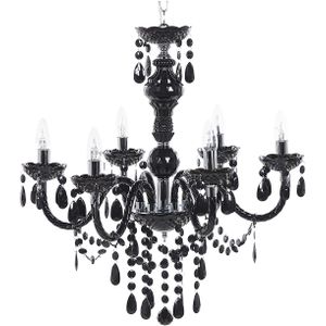 Kroonluchter wit metaal 6-lichts met kristallen Venetiaanse Glamour stijl