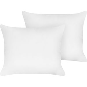 Twee hoofdkussens wit lycocell japara katoen rechthoekig 50 x 60 cm polyester vulling laag slaapkamer