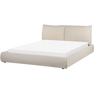 Tweepersoons waterbed beige gestoffeerd polyester 160 x 200 cm matras met dik gewatteerd hoofdbord modern