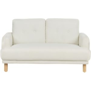 Tweezitsbank off-white polyester stof houten poten loveseat bank retro minimalistische woonkamer meubels