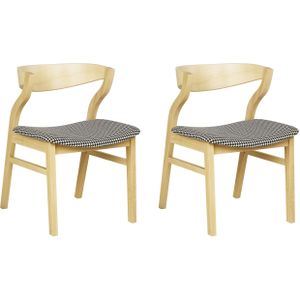 Set van 2 eetkamerstoelen donkerhout met pied-de-poule multiplex stof rubberhout poten zonder armleuningen traditionele stijl