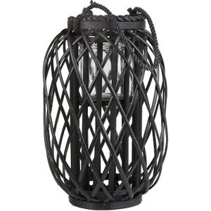 Decoratieve lantaarn zwart met kaarsenhouder 40 cm hoogte gemaakt van gevlochten touw voor gebruik binnen en buiten modern