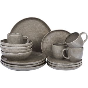 Set van 16 delen grijs steengoed handgemaakt geglazuurd afwerking servies voor 4 personen hamer effect keuken eetkamer