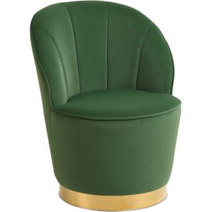 Fauteuil groen fluweel goudmetalen onderstel ronde accent kuipstoel glamour retro woonkamer