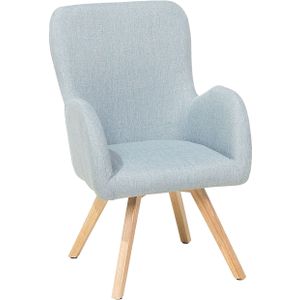 Loungestoel lichtblauwe stoffen bekleding moderne clubstoel met armleuningen houten poten