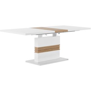 Eettafel wit hout 160 x 90 cm uitschuifbaar tafelblad voetstuk poot modern