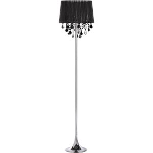 Staande lamp zwart metaal 170 cm 3 lichts stoffen lampenkap met acryl kristallen kroonluchter glamour