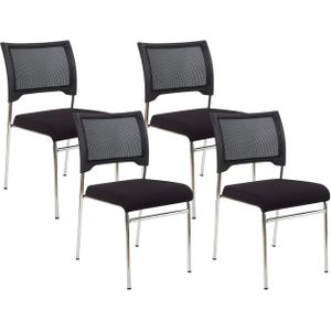 Set van 4 stoelen zwart stapelbaar plastic stalen poten vergaderstoelen modern hedendaags eetkamerstoelen