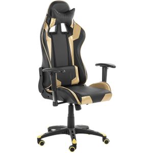 Bureaustoel zwart/goud kunstleer gaming stoel zitvlak in hoogte verstelbaar 360° draaibaar modern