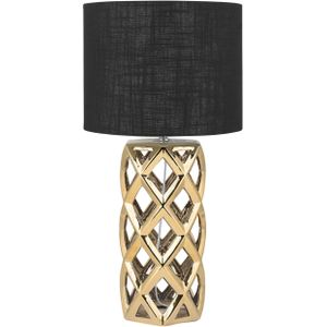 Tafellamp goud keramiek 71 cm stoffen schaduw zwart vaasvorm geometrisch ontwerp snoer met schakelaar moderne minimalistische stijl