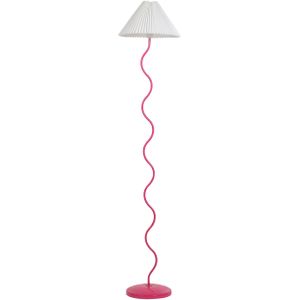 Vloerlamp roze met wit metalen basis plastic geplooide lampenkap vintage retro stijl staande lamp