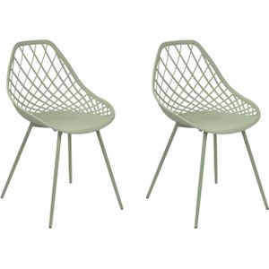 Set van 2 eetkamerstoelen groen kunststof zitting metalen poten net design rugleuning modern scandinavisch