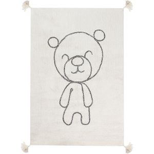 Vloerkleed beige katoenen teddybeer print 140 x 200 cm laagpolig met kwastjes voor kinderkamer