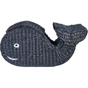 Rieten walvis opbergmand natuurlijk met zwart waterhyacint geweven speelgoedmand kinderkamer accessoire