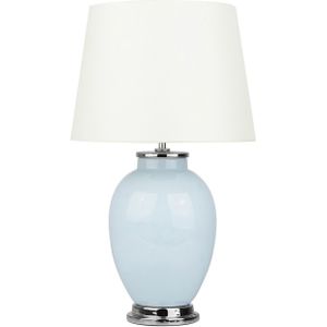 Tafellamp blauw keramiek 56 cm stoffen lampenkap wit vaasvorm retrostijl