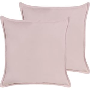 Decoratief kussen set van 2 roze fluweel stof 60 x 60 cm woonkamer salon slaapkamer modern woonaccessoire