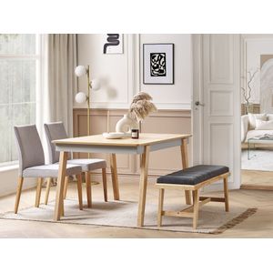 Eettafel 150 x 90 cm MDF blad rubberhout poten licht eiken en grijs Phola