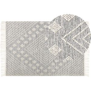Vloerkleed wit met grijs wol 160 x 230 cm handgeweven geometrisch patroon scandinavische stijl woonkamer slaapkamer