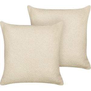 Set van 2 decoratieve sierkussens beige bouclé 45 x 45 cm geweven afneembare hoes met rits boho accessoires