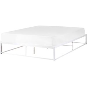 Bedframe wit metaal EU tweepersoons 140cm industrieel moderne stijl ingebouwde latten zonder hoofdbord