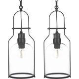 Hanglamp Zwart Metaal 166 cm Frame Heldere Glazen Kap Retro Stijl Plafondlamp