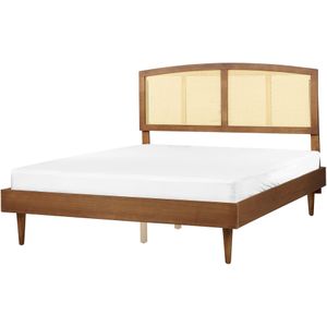 Bed licht rubberhout tweepersoons 160 x 200 cm met hoofdbord en lattenbodem minimalistische rustieke stijl