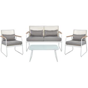 Tuinset wit staal met grijze kussens lounge set 4-zits voor 4 personen tafel modern tuin terras balkon