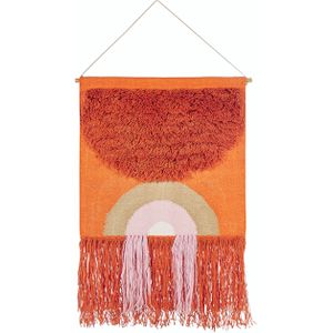Wandhanger oranje katoen wol 58 x 112 cm handgeweven met franjes geometrisch patroon wanddecoratie boho stijl woonkamer slaapkamer