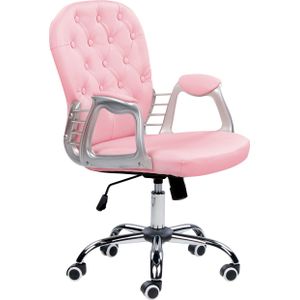 Bureaustoel roze kunstleer getufte rugleuning zitvlak in hoogte verstelbaar 360° draaibaar glamoreus