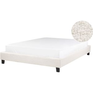 Tweepersoons bed 140 x 200 cm crème bouclé stof met lattenbodem zonder hoofdbord modern minimalistisch