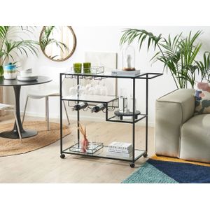 Keukentrolley Zwart Industrieel Wielen Flessenrek 86 x 40 cm Marcola