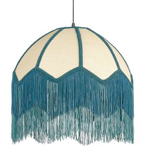 Hanglamp blauw papier stof 182 cm franjes en kwastjes verlichting retro vintage art deco stijl