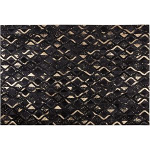 DEVELI - Laagpolig vloerkleed - Zwart - 140 x 200 cm - Koeienhuid leer