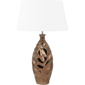 Tafellamp goud en bruin keramiek 61 cm stoffen kap witte vaasvorm snoer met schakelaar moderne minimalistische stijl