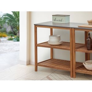 Acaciahouten buitenkeuken eiland 2 schappen 80 x 50 x 83 cm stalen aanrecht bruin Brucoli
