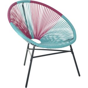 Tuinstoel roze/turquoise wicker en staal modern Mexicaans terras tuin rotan