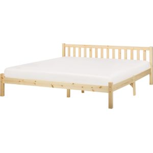 Houten bed lichthout 180 x 200 cm met lattenbodem natuurlijk tweepersoonsbed slaapkamer meubels