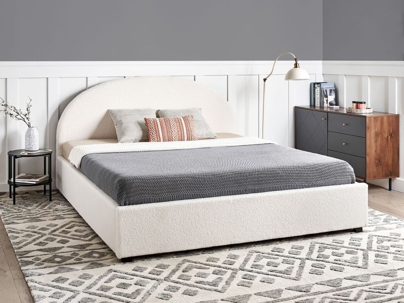 Minimalistisch opbergruimte bed tweepersoons 180 x 200 cm bouclé wit Vaucluse